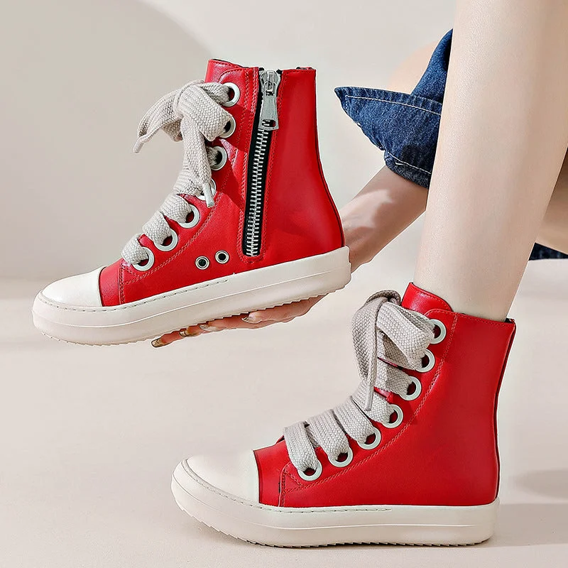 Stylish Sneakers Online Women Lace-up Side Zip High Top Skate Shoes Sneakers