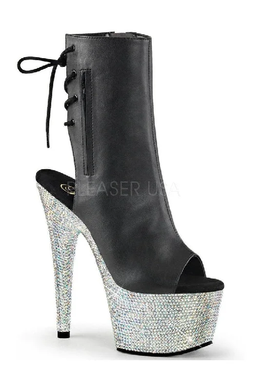 Stylish Winter Footwear BEJEWELED-1018DM-7 Platform Boot  | Black Faux Leather