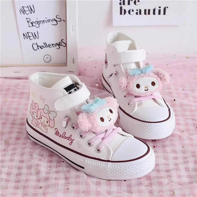 Trendy Sports Footwear Kids Cartoon Pattern Velcro High Top Canvas Kawaii Girls Shoes