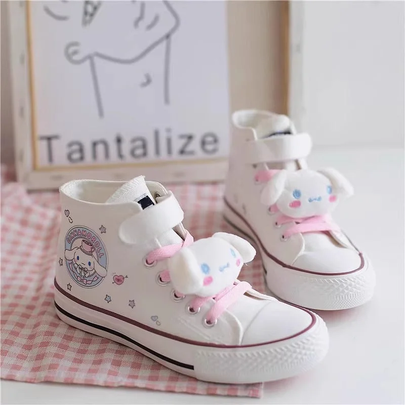 Slip-On Winter Shoes Kids Cartoon Pattern Velcro Pink Lace-up High Top Canvas Girls Shoes