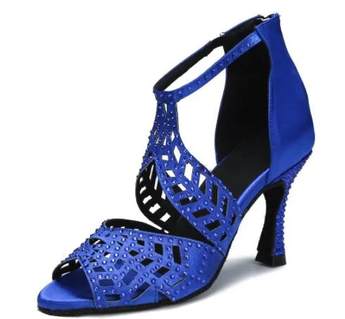 Comfortable Running Sneakers Sparkly Dance Shoes Blue Rhinestone for Salsa Latin Bachata Dance