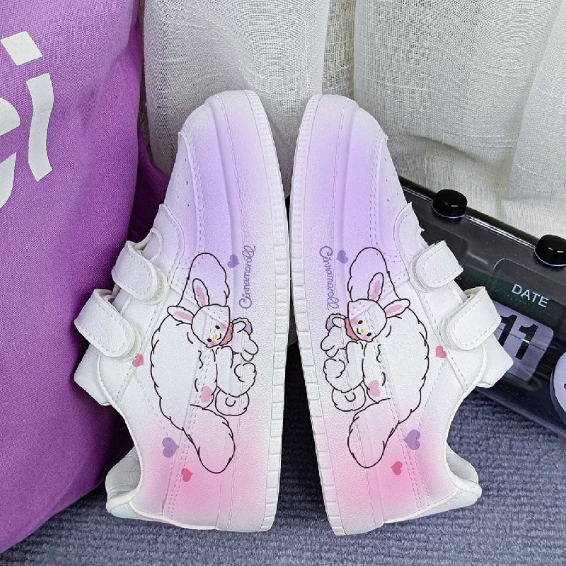 Vintage Boots Collection Kawaii Cartoon Dog and Rabbit Student Sneakers Kids Size with Velcro Fastener