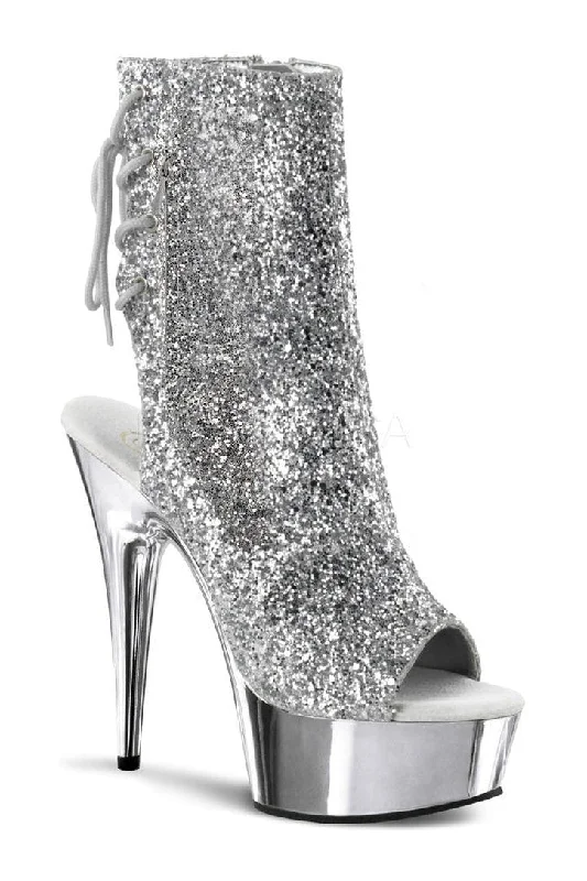 Fashionable Flat Shoes DELIGHT-1018G Platform Boot  | Silver Glitter