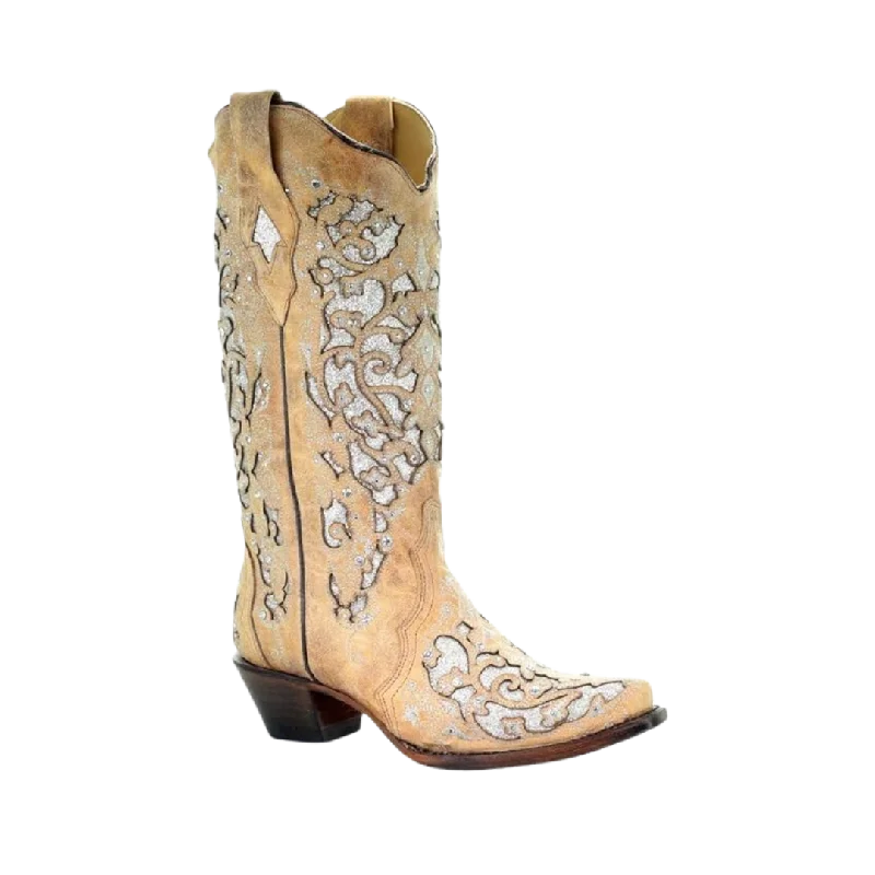 Waterproof Snow Boots Corral Women's Glitter Inlay Embroidery Studs and Crystals Beige Boots