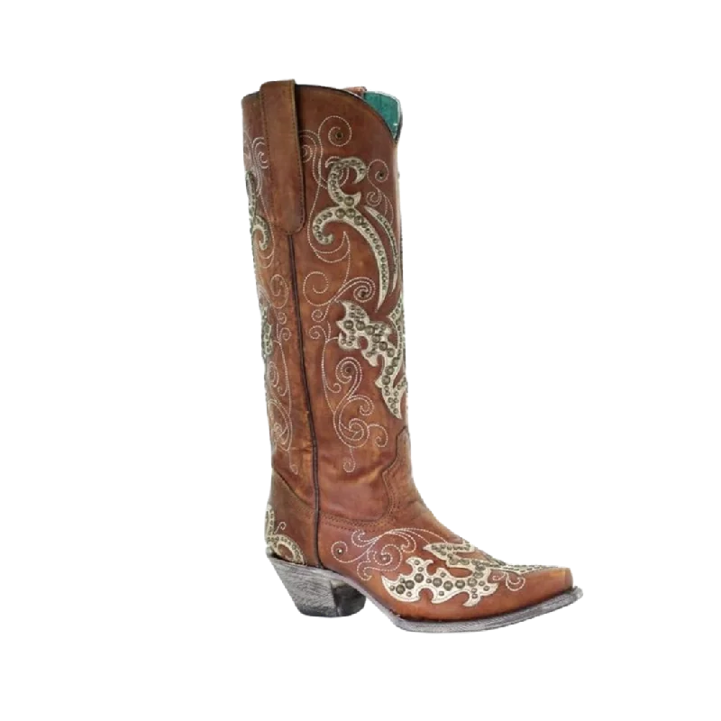 Outdoor Shoes Collection Corral Women's Overlay Embroidery Studs and Crystals Brown Boots