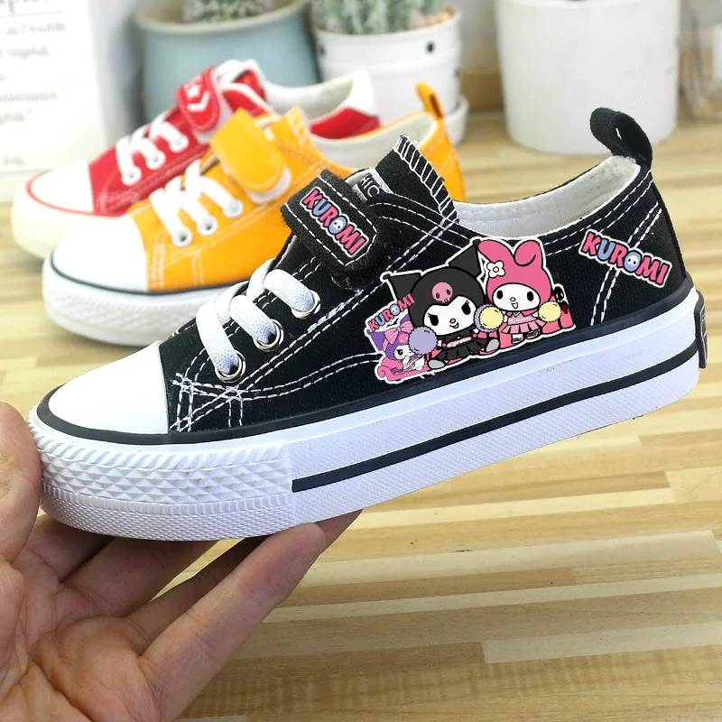 Stylish Winter Footwear Kawaii Kuromi Student Canvas Shoes Kids Size with Velcro Fastener