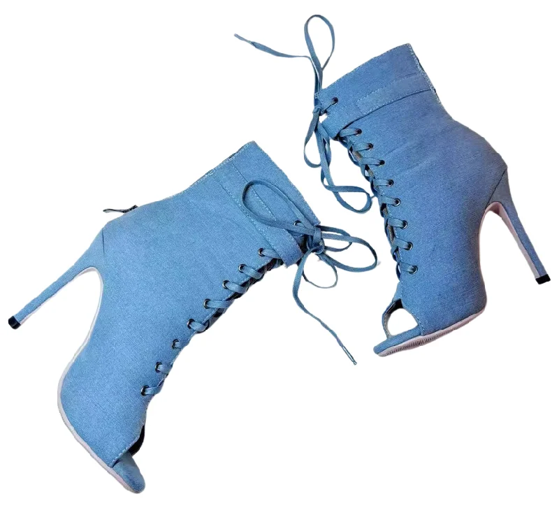 Stylish Winter Footwear Dance Boots Sexy Denim Dance Booties for Heels Salsa Bachata Dance