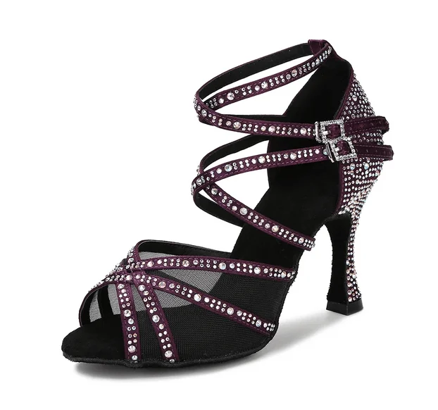 Best Running Footwear Womens Latin Dance Shoes Dark Purple Rhinestone Salsa Shoes