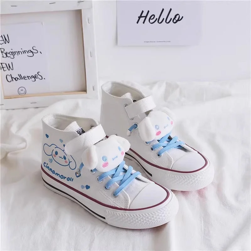 Casual Walking Boots Kids Cute Cartoon Pattern Velcro High Top Canvas Girls Shoes