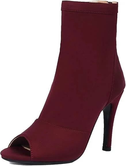 Comfortable Casual Shoes Burgundy Lycra Dance Boots Stiletto Dance Heels