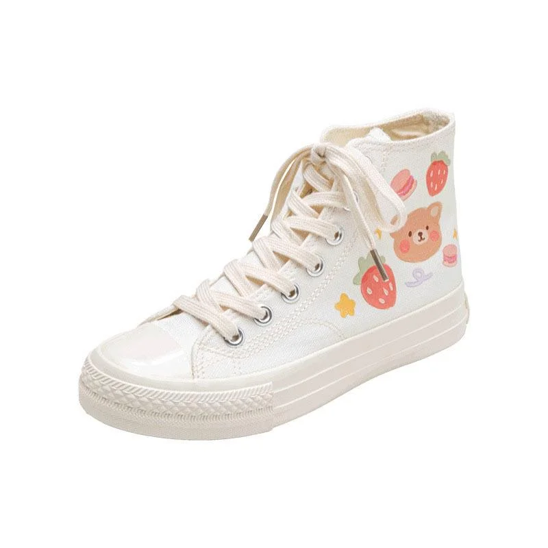 High Fashion Sneakers Kawaii Cartoon Bear Print High Top Canvas Shoes