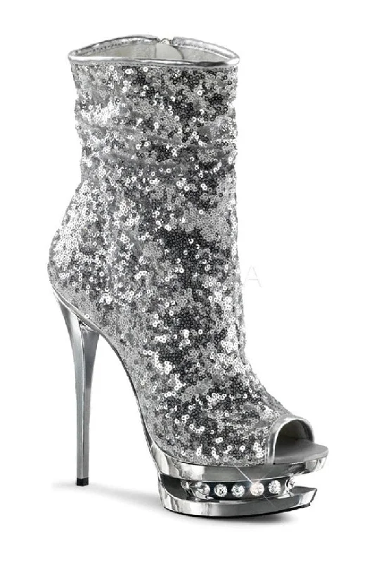 Comfortable Walking Sandals BLONDIE-R-1008 Platform Boot  | Silver Sequins