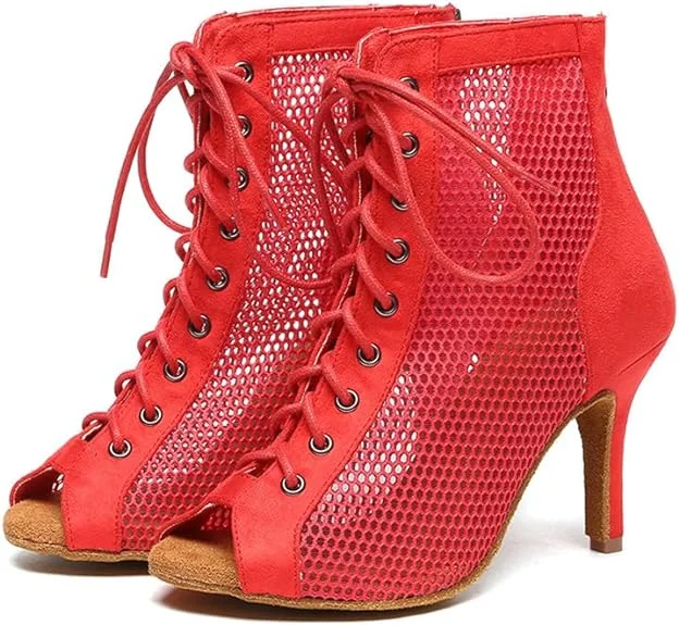 Luxury Leather Sneakers Dance Boots Sexy Red Dance Heels Booties