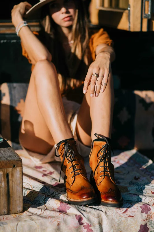 Casual Sandals For Sale Gaia Lace-up Brogue Boots - Cognac Leather