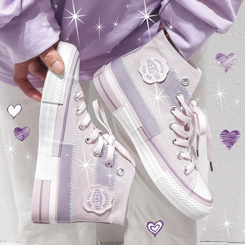 Casual Sandals Collection Lavender Harajuku High Top Cut Canvas Shoe