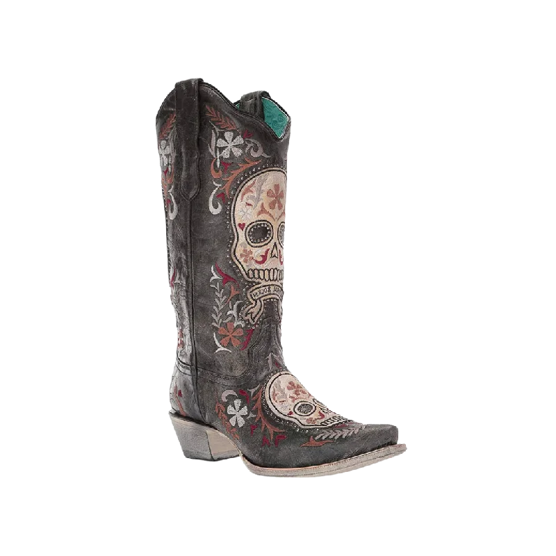 Leather Sneakers For Sale Corral Boots Women's Black and White Sugar Skull Embroidered Boots