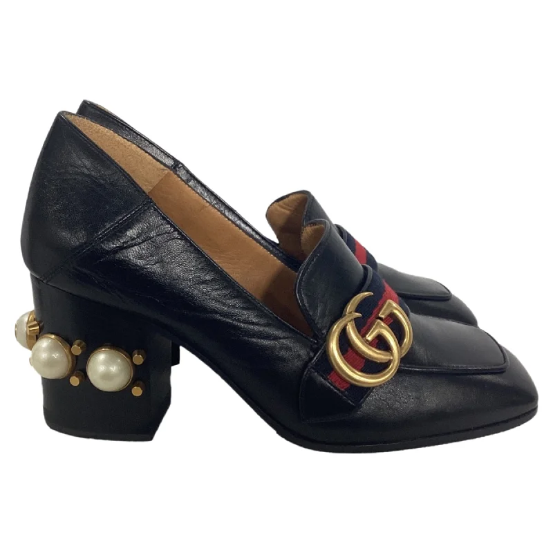 Waterproof Hiking Boots Gucci Faux Pearl Peyton GG Marmont Mid-Heel Loafers in Black Leather