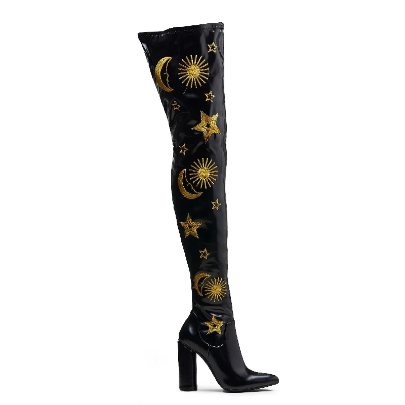 Chic High Heels Collection ASTRID Gold Star and Moon Long Boots