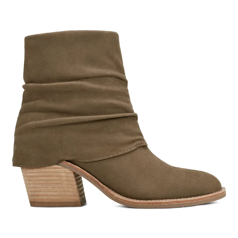 Leather Casual Shoes Savvy Block Heel Ruched Casual Booties