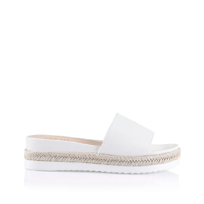 Comfortable Walking Sandals Declan Footbed Slides - White Smooth