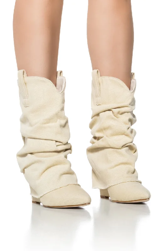 Comfortable Formal Footwear AZALEA WANG MANON SLOUCH BOOTIE IN CREAM