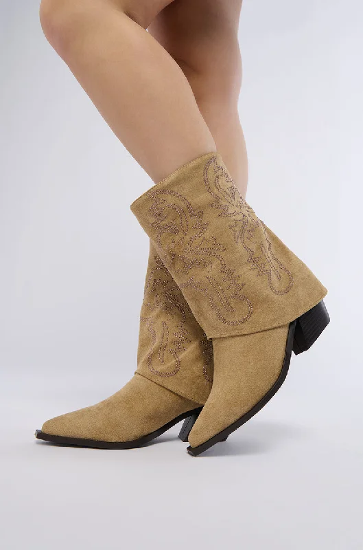 Comfortable Slippers Online AZALEA WANG PORTABELLA BROWN WESTERN BOOTIE