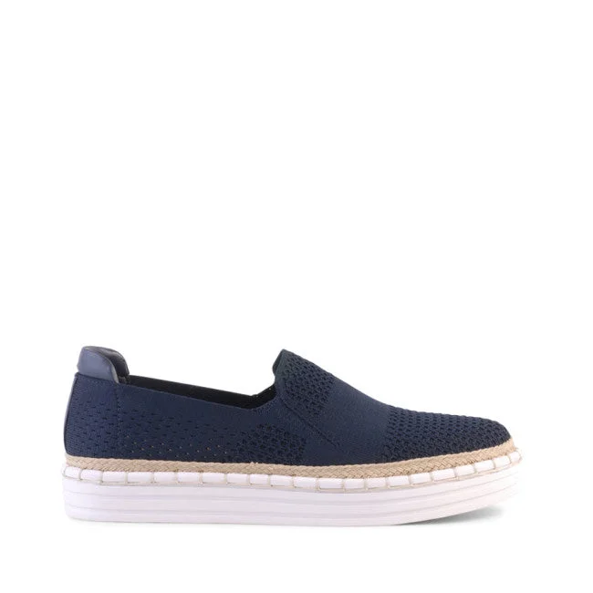 Leather Casual Shoes Queen Slip On Sneakers - Navy Knit