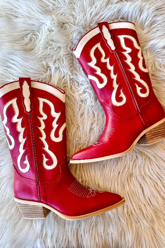 Trendy Platform Sneakers Yaya Dark Red Cowboy Boot