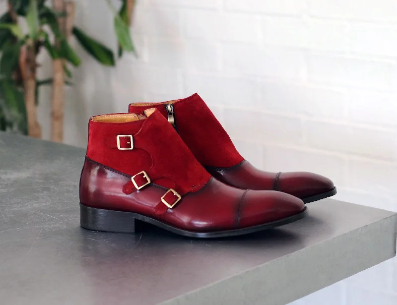 Fashionable Sneakers Collection Burnished Calfskin & Suede Slip-On Chukka Boot Burgundy