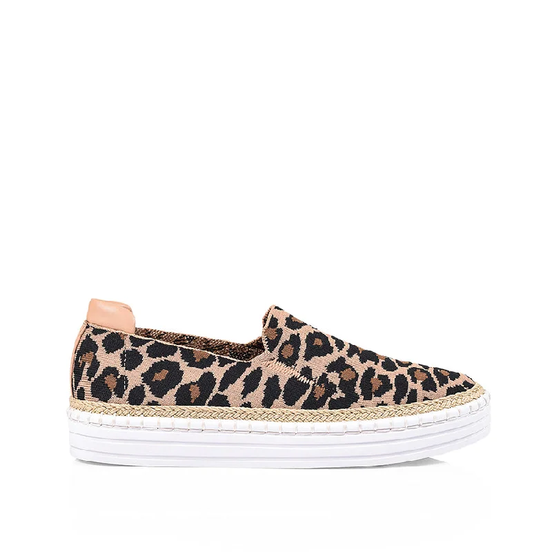 Stylish Boots For Work Queen Slip On Sneakers - Nude Leopard Knit