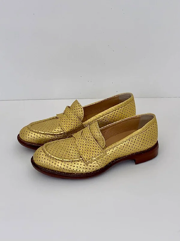 Stylish Winter Footwear Women's Perforated Loafer In Gold