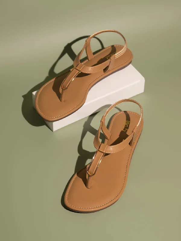 Best Formal Shoes Online Women Beige T-Strap Flats with Buckles