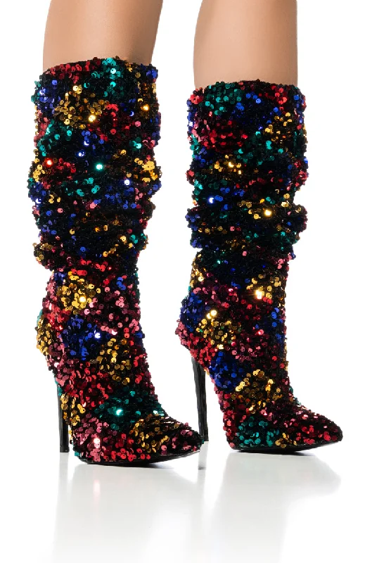 Trendy Lace-Up Shoes AZALEA WANG JIMENA MULTI SEQUIN EMBELLISHED BOOT