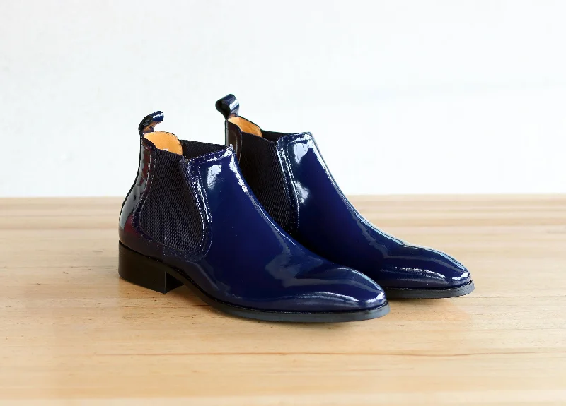 High Heels Collection Shiny Calfskin Slip-On Boot Blue