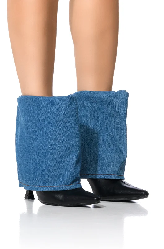 Luxury Boots For Sale AZALEA WANG SOLO FOLD OVER DENIM BOOTIE IN BLUE