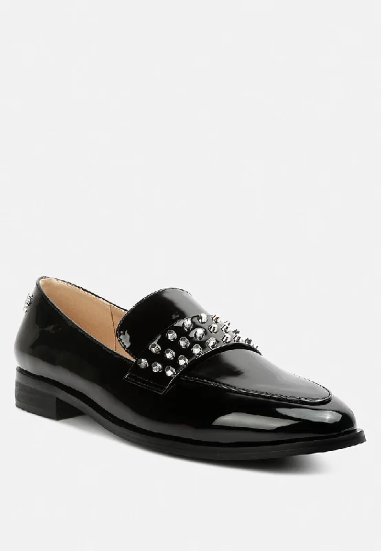 Black Dress Shoes MEANBABE Semicasual Stud Detail Patent Loafers in Black