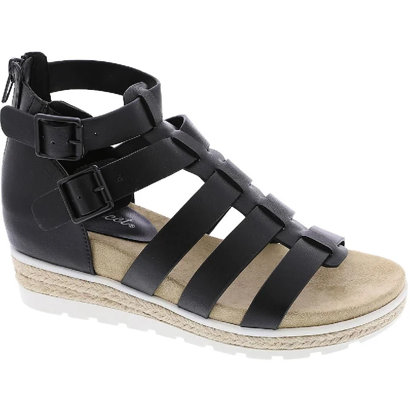 Comfortable Athletic Shoes Easy Street Womens Simone Faux Leather Gladiator Sandals