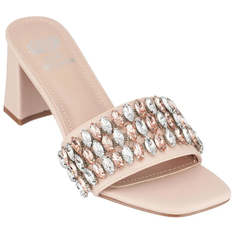 Sporty Running Shoes GC Shoes Womens Drais Rhinestone Faux Leather Slide Sandals