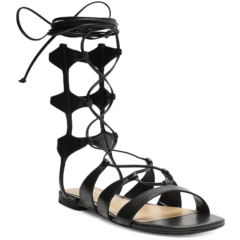 Luxury Leather Sneakers Schutz Womens Cassia Flat Leather Casual Gladiator Sandals