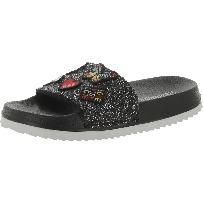 Breathable Hiking Boots Steve Madden Womens Glitter Textured Slide Sandals