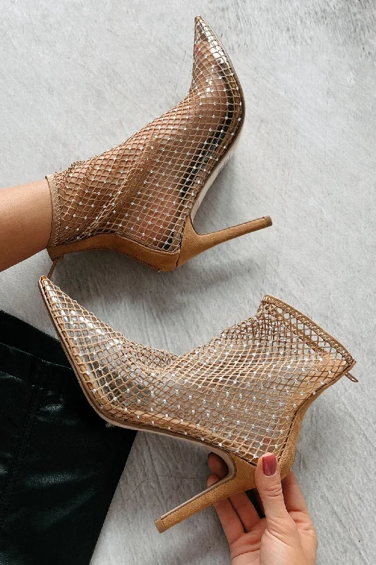 Best Hiking Shoes Call Me Dramatic Rhinestone Fishnet Ankle Booties (Light Blonde Mesh)