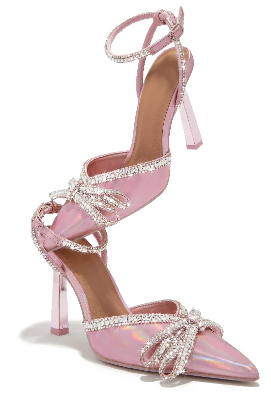 Cozy Winter Shoes Devoted Embellished Ankle Strap High Heel Pumps - Pink