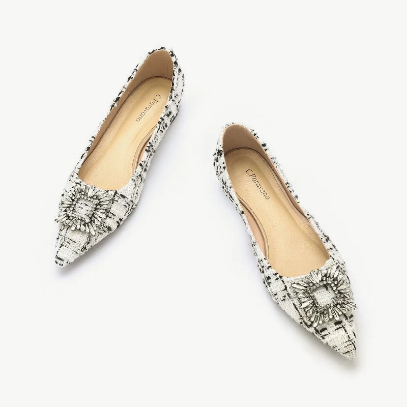 Crystal Buckle Tweed Flats (Aida)