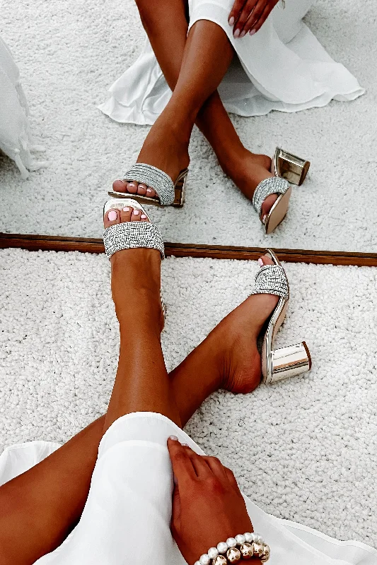 Comfortable Sandals For Summer Flashy Feelings Mirrored Rhinestone Strap Heels (Champagne)