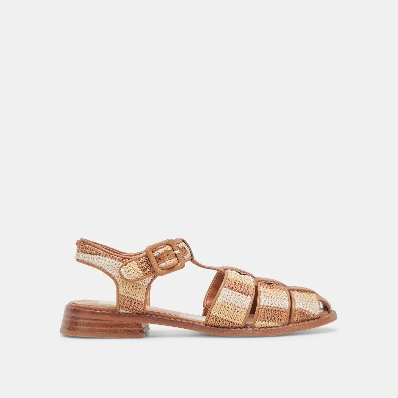 HOLIS SANDALS TAN MULTI RAFFIA