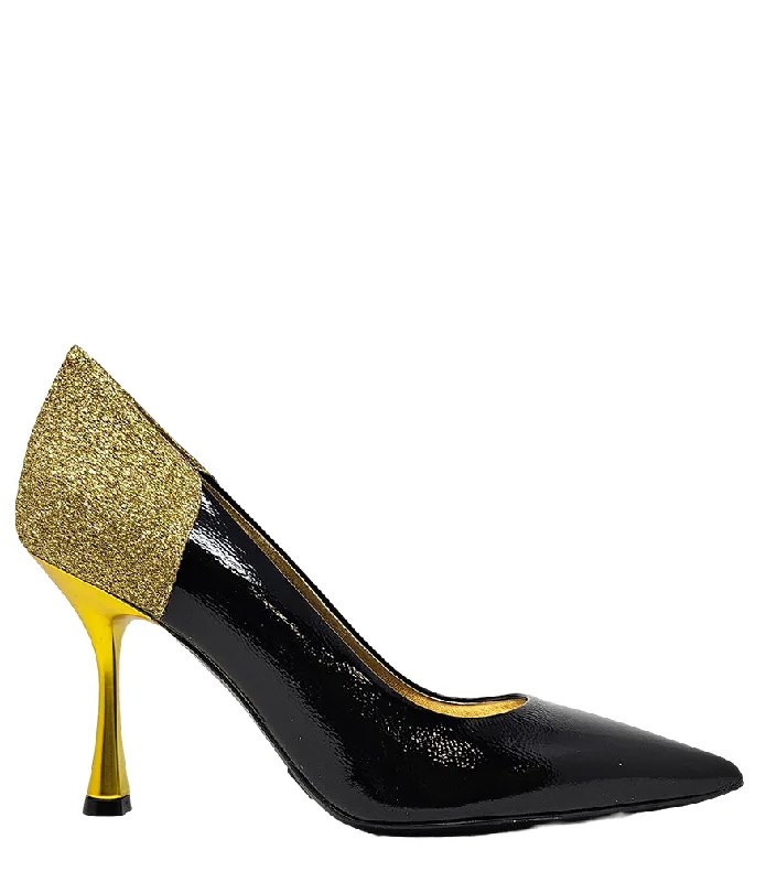 Alena Black/Gold High Heel Glitter Pump