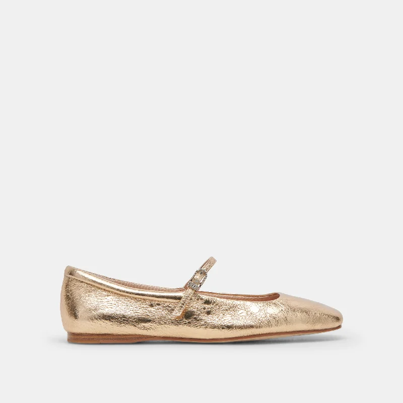 REYES WIDE BALLET FLATS GOLD DISTRESSED LEATHER