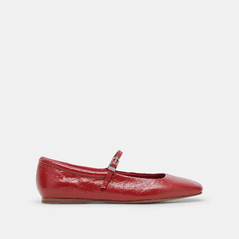 REYES WIDE BALLET FLATS RED CRINKLE PATENT