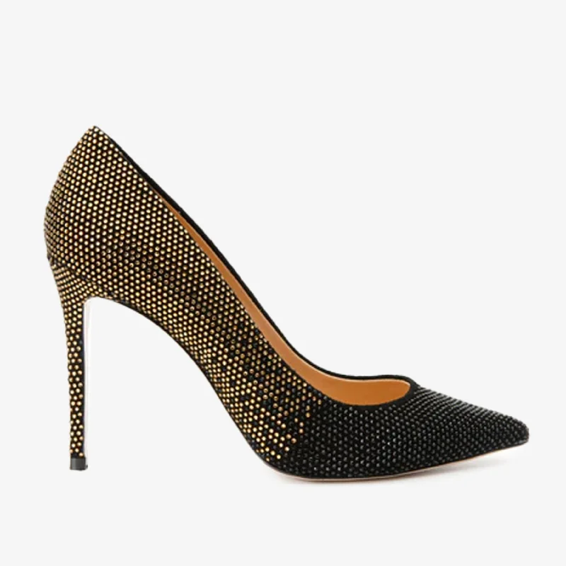 Trendy Lace-Up Shoes The Bago Black & Gold Glitter Leather Pump Women Shoe