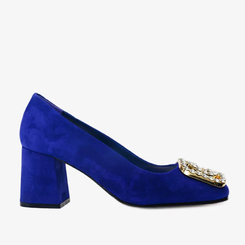 Comfortable Sports Shoes The California Sax Blue Suede Leather Block Heel Pump Women Shoe